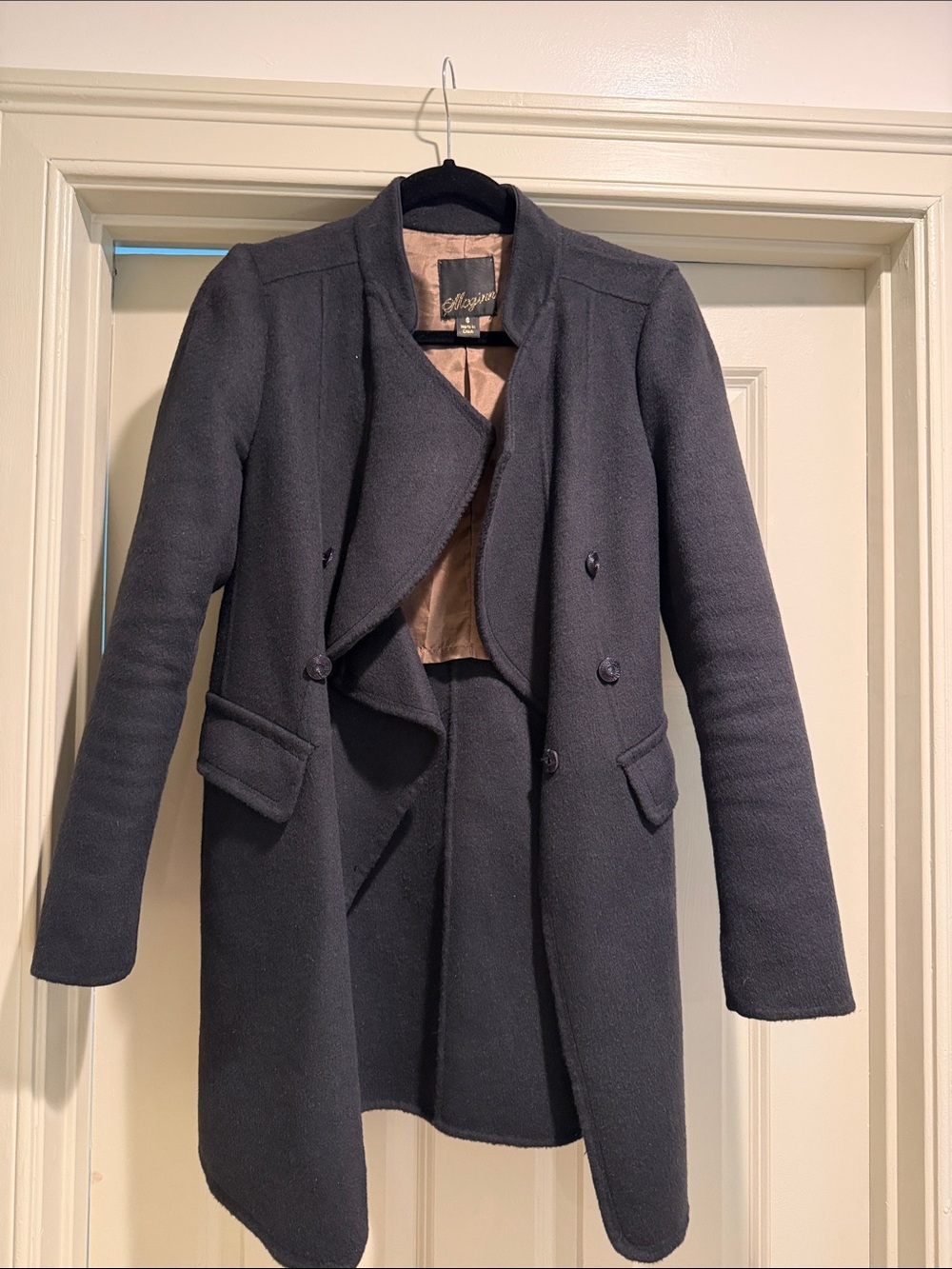 McGinn Black Asymmetrical Draped Coat Size 6